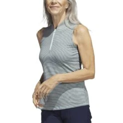 Adidas Women's Two Color Ottoman Sleeveless Polo -Silver Putters adidas 2023 women s two color ottoman sleeveless polo semi flash aqua itempicture