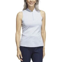 Adidas Women's Two Color Ottoman Sleeveless Polo -Silver Putters adidas 2023 women s two color ottoman sleeveless polo wonder blue itempicture