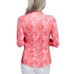 Adidas Women's Essentials Long Sleeve Printed Mock Polo -Silver Putters adidas 2023 womens essentials long sleeve printed mock polo bight red back itempicture