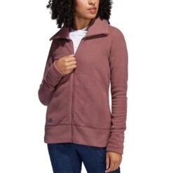Adidas Women's Polar Fleece Jacket -Silver Putters adidas fw22 womens polar fleece jacket quiet crimson front itempicture