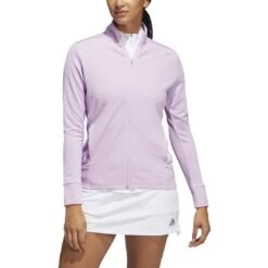 Adidas Women's Textured Full Zip Jacket -Silver Putters adidas fw22 womens textured full zip jacket bliss lilac itempicture