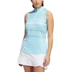 Adidas Women's Ultimate365 Herringbone Stripe Sleeveless Polo -Silver Putters adidas fw22 womens ultimate365 herringbone stripe polo pulse blue front itempicture