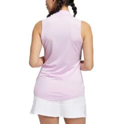 Adidas Women's Ultimate365 Herringbone Stripe Sleeveless Polo -Silver Putters adidas fw22 womens ultimate365 herringbone stripe polo quiet crimson back itempicture