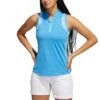 Adidas 2022 Women's Ultimate365 Printed Sleeveless Polo -Silver Putters adidas fw22 womens ultimate365 printed sleeveless polo pulse blue front itempicture