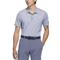 Adidas Ottoman Stripe Polo -Silver Putters adidas ottoman stripe polo collegiate navy model front itempicture