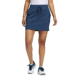 Adidas S21 Women's Go-To 16-inch Skort -Silver Putters adidas s21 womens go to 16 inch skort crew navy on model itempicture