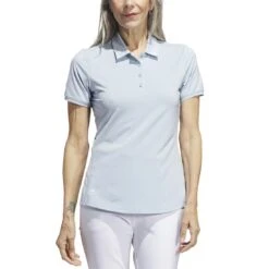 Adidas 2021 Women's Ultimate365 Solid Polo -Silver Putters adidas s21 womens ultimate365 solid short sleeve polo wonder blue model itempicture