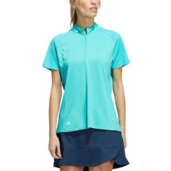 Adidas Women's Short Sleeve Mock Neck Polo -Silver Putters adidas ss22 womens short sleeve mock neck polo semi mint rush itempicture