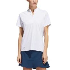 Adidas Women's Short Sleeve Mock Neck Polo -Silver Putters adidas ss22 womens short sleeve mock neck polo white itempicture