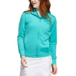 Adidas Women's Textured Full Zip Jacket -Silver Putters adidas ss22 womens textured full zip jacket semi mint rush model itempicture