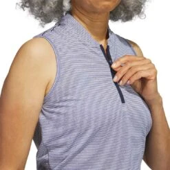 Adidas Women's Two Color Ottoman Sleeveless Polo -Silver Putters adidas ss23 w two color ottoman sleeveless polo collegiate navy detail2 itempicture