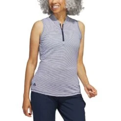 Adidas Women's Two Color Ottoman Sleeveless Polo -Silver Putters adidas ss23 w two color ottoman sleeveless polo collegiate navy itempicture