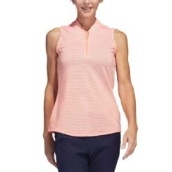 Adidas Women's Two Color Ottoman Sleeveless Polo -Silver Putters adidas ss23 w two color ottoman sleeveless polo coral fusion itempicture