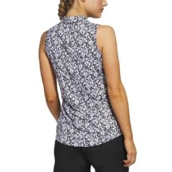 Adidas Women's Ultimate365 Printed Sleeveless Polo -Silver Putters adidas ss23 womens ultimate365 printed sleeveless polo black back itempicture
