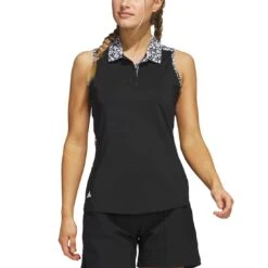 Adidas Women's Ultimate365 Printed Sleeveless Polo -Silver Putters adidas ss23 womens ultimate365 printed sleeveless polo black itempicture