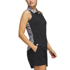 Adidas Women's Ultimate365 Printed Sleeveless Polo -Silver Putters adidas ss23 womens ultimate365 printed sleeveless polo black side itempicture