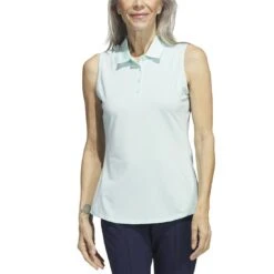Adidas Women's Ultimate365 Solid Sleeveless Polo -Silver Putters adidas womens ultimate365 solid sleeveless polo semi flash green model itempicture
