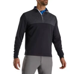 FootJoy Heather Yoke Half Zip Pullover -Silver Putters footjoy heather yoke half zip pullover black front itempicture