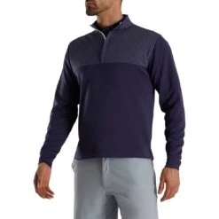 FootJoy Heather Yoke Half Zip Pullover -Silver Putters footjoy heather yoke half zip pullover navy front itempicture