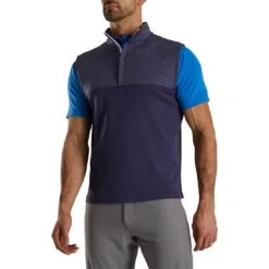 FootJoy Heather Yoke Half Zip Vest -Silver Putters footjoy heather yoke half zip vest navy front itempicture