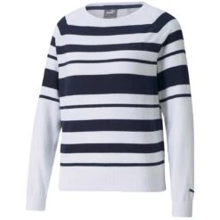 Puma Women's Ribbon Sweater -Silver Putters puma 2021 womens ribbon sweater white navy blazer itempicture