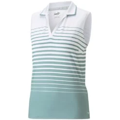 Puma Women's MATTR Stripe Sleeveless Polo -Silver Putters puma 2023 womens mattr stripe sleeveless polo adriatic itempicture