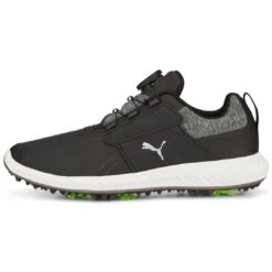 Puma Juniors Ignite PWRCAGE Golf Shoes Black/Metallic Silver