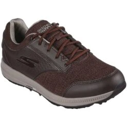 Skechers Arch Fit GO GOLF Elite 5 Range Golf Shoes Brown -Silver Putters sheckers arch fit go golf elite 5 range golf shoes brown front itempicture