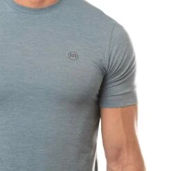 TravisMathew Scenic Vista Active Tee -Silver Putters travismathew scenic vista active tee heather copen blue logo itempicture